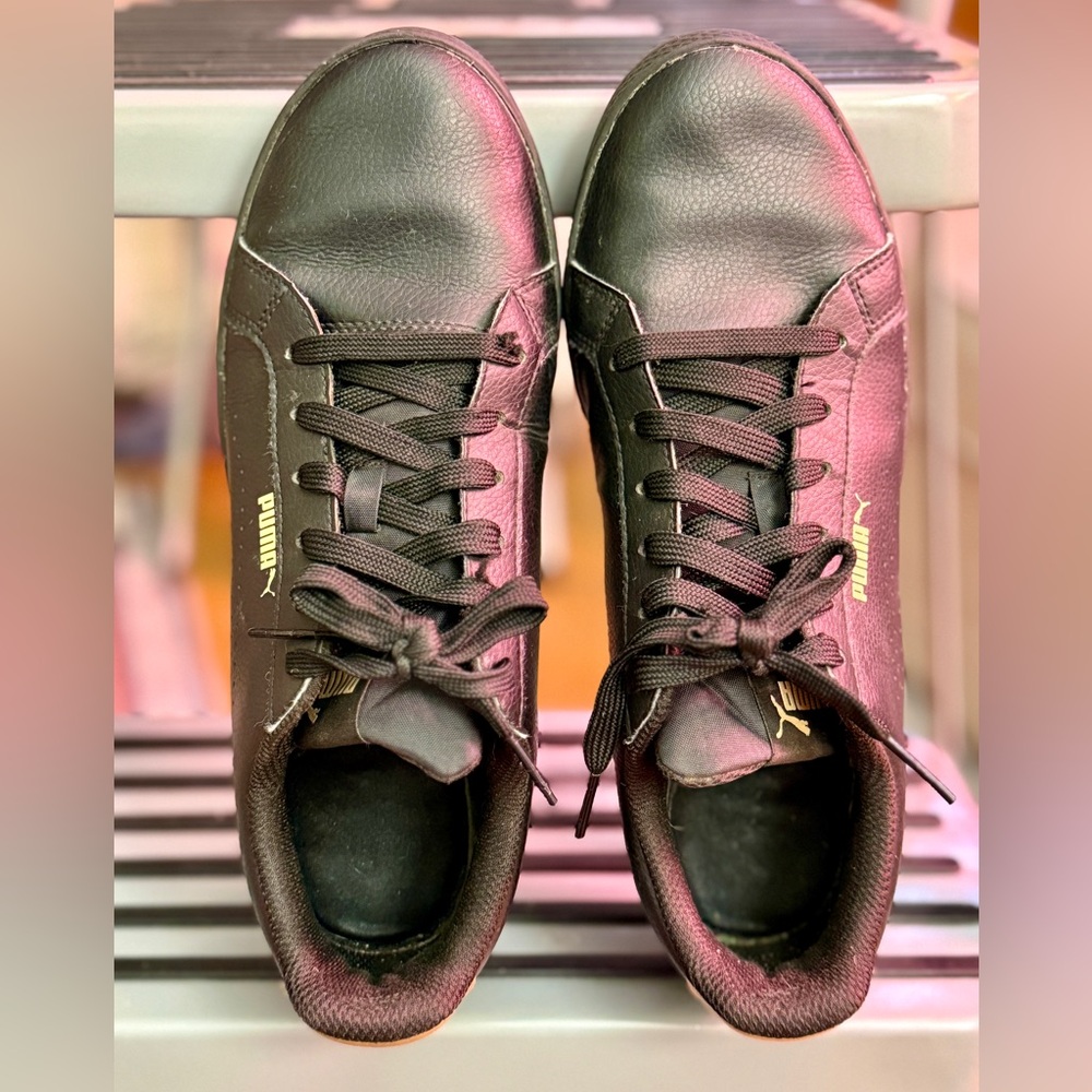 Puma Black and Gold Leather Sneakers